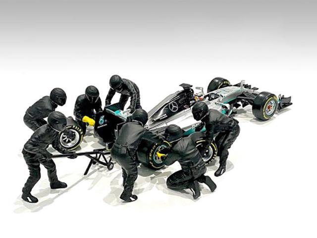 Formula One F1 Pit Crew 7 Figurine Set Team Black Release II for 1/43 Scale Models by American Diorama