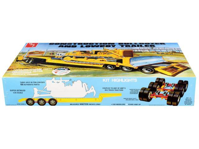 Skill 3 Model Kit Construction Bulldozer and Lowboy Trailer Set of 2 pieces 1/25 Scale Model by AMT