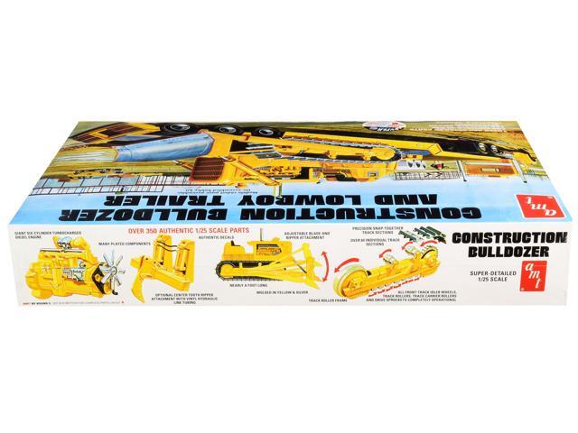 Skill 3 Model Kit Construction Bulldozer and Lowboy Trailer Set of 2 pieces 1/25 Scale Model by AMT