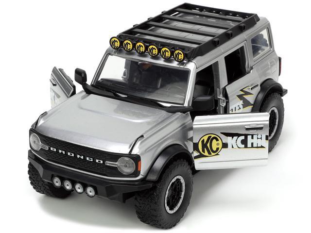 2021 Ford Bronco Gray Metallic 'KC HiLiTES' with Extra Wheels 'Just Trucks' Series 1/24 Diecast Model Car by Jada