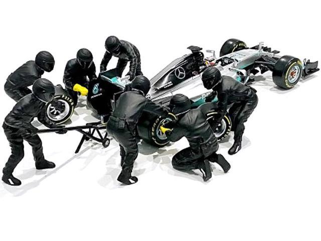 Formula One F1 Pit Crew 7 Figurine Set Team Black Release II for 1/18 Scale Models by American Diorama