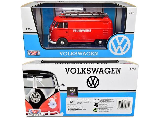 Volkswagen Type 2 (T1) Fire Van 'Feuerwehr' Red 1/24 Diecast Model Car by Motormax