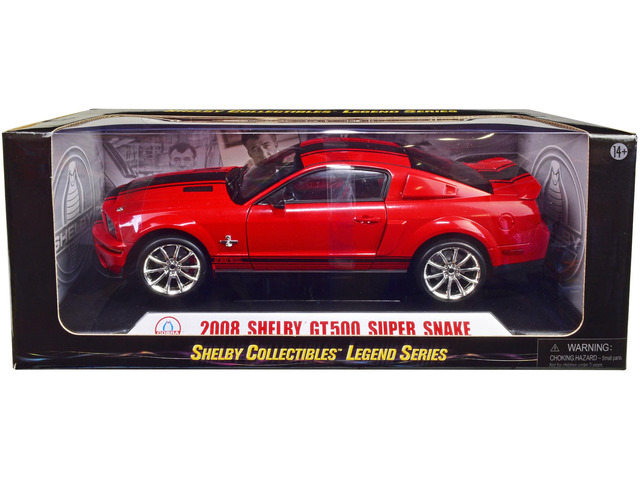 2008 Ford Shelby Mustang GT500 Super Snake Red with Black Stripes /Shelby Collectibles Legend/ Series 1/18 Diecast Model Car by Shelby Collectibles'''