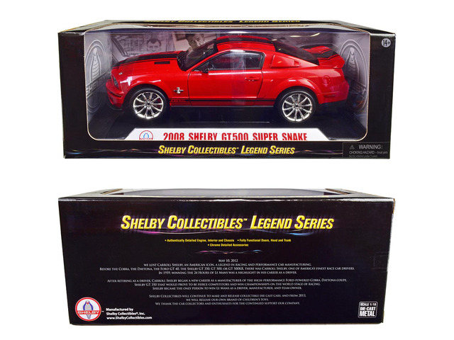 2008 Ford Shelby Mustang GT500 Super Snake Red with Black Stripes /Shelby Collectibles Legend/ Series 1/18 Diecast Model Car by Shelby Collectibles'''