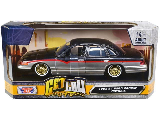 1993-1997 Ford Crown Victoria Lowrider Black Metallic and Silver with Red Stripes 'Get Low' Series 1/24 Diecast Model Car by Motormax
