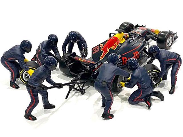 Formula One F1 Pit Crew 7 Figurine Set Team Blue Release II for 1/18 Scale Models by American Diorama