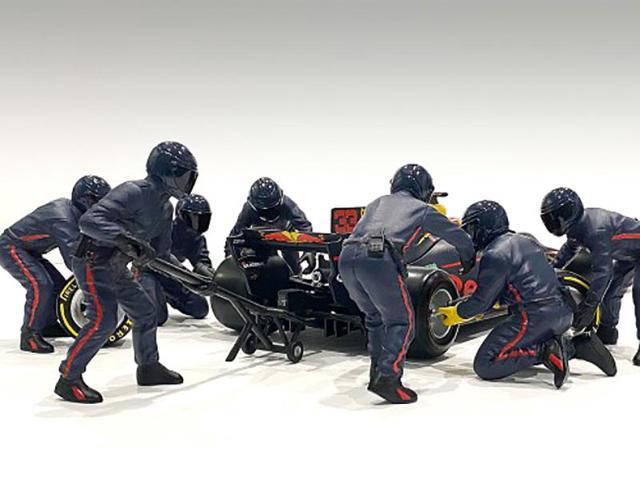 Formula One F1 Pit Crew 7 Figurine Set Team Blue Release II for 1/18 Scale Models by American Diorama