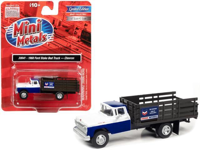 1960 Ford Stake Bed Truck 'Chevron' Blue and White 1/87 (HO) Scale Model Car by Classic Metal Works