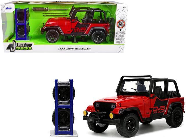 1992 Jeep Wrangler DV8 Off-Road Red with Matt Black Stripes with Extra Wheels 'Just Trucks' Series 1/24 Diecast Model Car by Jada