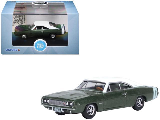 1968 Dodge Charger Racing Green Metallic with White Top and Tail Stripe 1/87 (HO) Diecast Model Car by Oxford Diecast