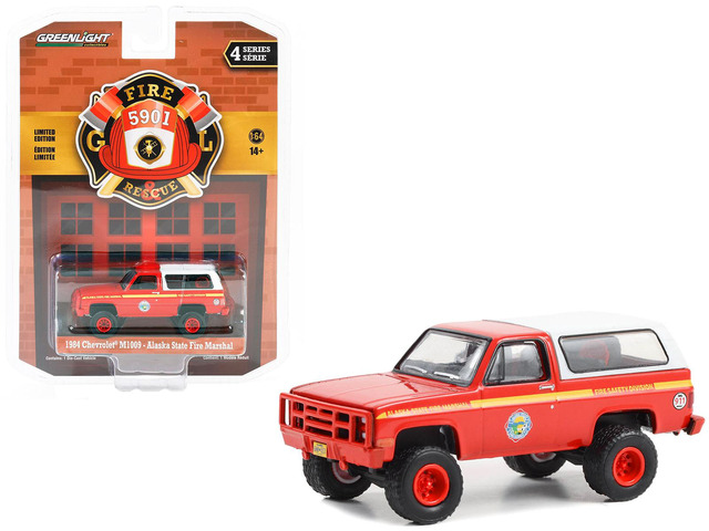 1984 Chevrolet M1009 Red w/White Camper Shell 'Alaska State Fire Marshal' 'Fire & Rescue' 1/64 Diecast Model Car by Greenlight