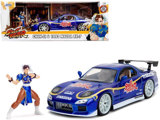 1993 Mazda RX-7 Candy Blue Met. w/Graphics and Chun-Li Diecast Figure 'Street Fighter' Video Game 1/24 Diecast Model Car by Jada