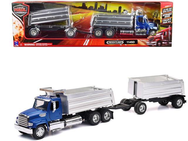 Freightliner 114SD Dump Truck with Twin Dump Body Blue 'Long Haul Trucker' Series 1/32 Diecast Model by New Ray