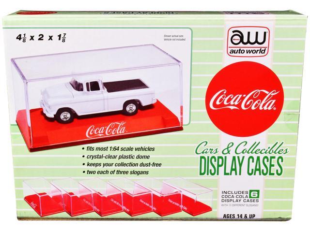 6 Collectible Acrylic Show Cases w/Red Plastic Bases w/3 Different Slogans 'Coca-Cola' for 1/64 Scale Model Cars by Auto World