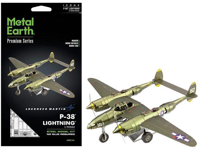 Lockheed Martin P-38 Lightning Fighter Aircraft '#162' US Army Air Forces Challenging Difficulty Steel Model Kit by Metal Earth