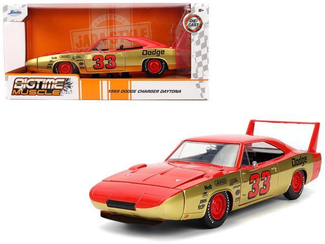 1969 Dodge Charger Daytona #33 Red and Gold Metallic with Graphics 'Bigtime Muscle' Series 1/24 Diecast Model Car by Jada