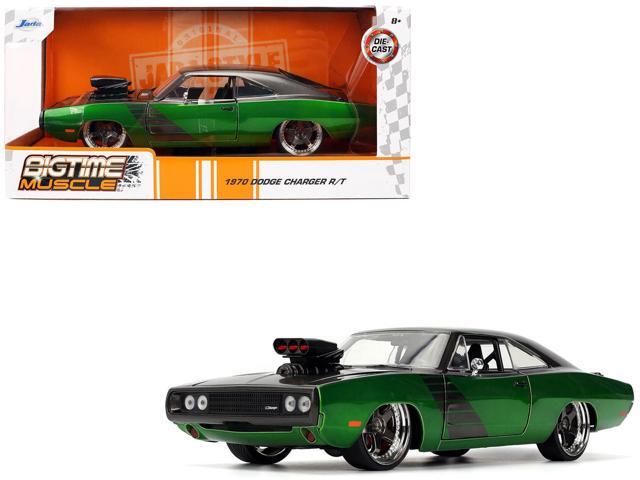 1970 Dodge Charger R/T Dark Gray Metallic and Green Metallic with Dark Gray 'Bigtime Muscle' 1/24 Diecast Model Car by Jada