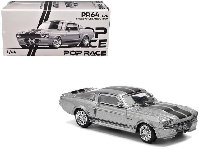Shelby Mustang GT500 Gray Metallic with Black Stripes 1/64 Die Cast Model Car by Pop Race