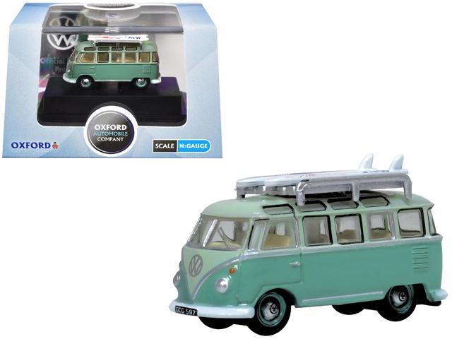 Volkswagen T1 Samba Bus RHD Green Two-Tone with Surfboards on Roof Rack 1/148 (N) Scale Diecast Model Car by Oxford Diecast