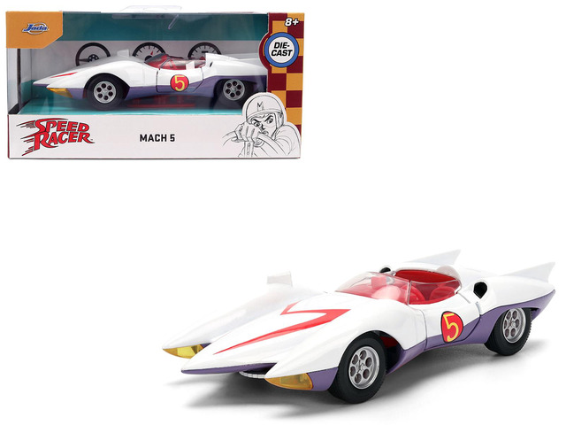 Mach 5 White with Red Stripes and Interior 'Speed Racer' (1967) TV Series 'Anime Hollywood Rides' 1/32 Diecast Model Car by Jada