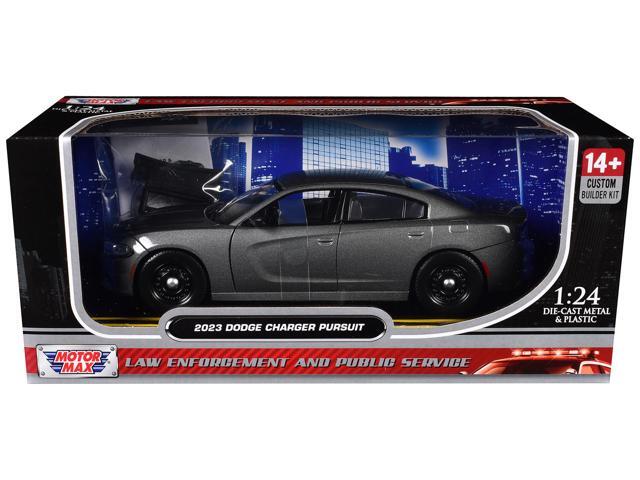 2023 Dodge Charger Pursuit Police Car Gray Metallic 'Custom Builder's Kit' 1/24 Diecast Model Car by Motormax