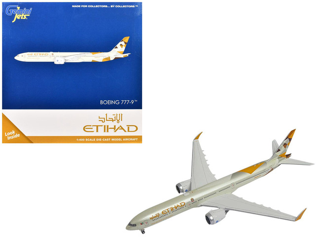 Boeing 777-9 Commercial Aircraft 'Etihad Airways' (A6-FAA) Beige with Tail Graphics 1/400 Diecast Model Airplane by GeminiJets
