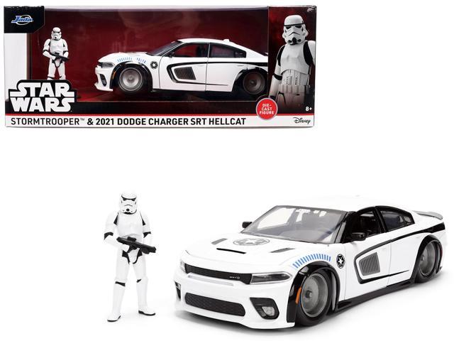 2021 Dodge Charger SRT Hellcat White with Graphics and Stormtrooper Figure 'Star Wars' Franchise 1/24 Diecast Model Car by Jada