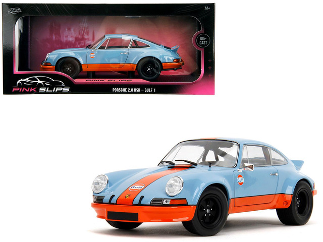 Jada Toys Pink Slips - 1:18 1973 Porsche 911 RSR Diecast Car (Blue/Orange) - 36384