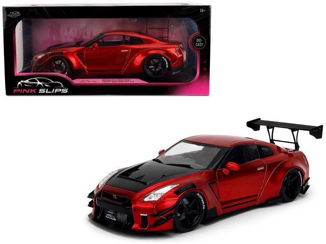 Nissan GT-R (R35) Liberty Walk Body Kit 2.0 RHD (Right Hand Drive) Red Metallic with Carbon Hood 1/18 Diecast Model Car by Jada