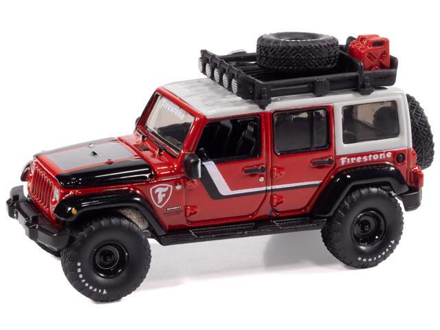 2018 Jeep Wrangler JK Unlimited Sport Red with Graphics and Gray Top with Roof Rack 1/64 Diecast Model Car by Auto World