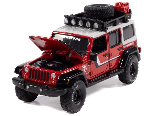 2018 Jeep Wrangler JK Unlimited Sport Red with Graphics and Gray Top with Roof Rack 1/64 Diecast Model Car by Auto World