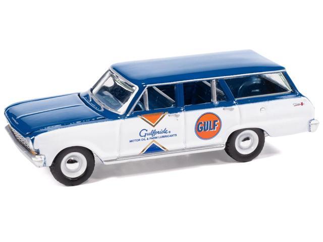 1963 Chevrolet II Nova 400 Wagon 'Gulf' Blue and White with Blue Interior 1/64 Diecast Model Car by Auto World