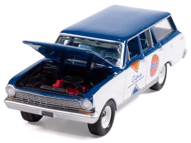 1963 Chevrolet II Nova 400 Wagon 'Gulf' Blue and White with Blue Interior 1/64 Diecast Model Car by Auto World