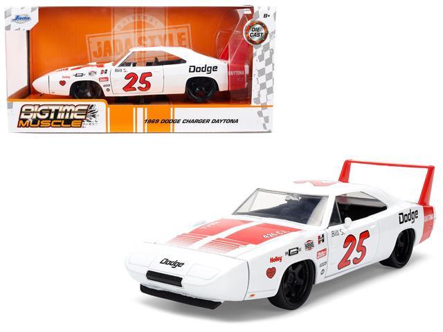 1969 Dodge Charger Daytona #25 White with Red Stripes 'Bigtime Muscle' Series 1/24 Diecast Model Car by Jada