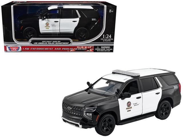 2025 Chevrolet Tahoe Police Pursuit Vehicle 'LAPD' Black and White 1/24 Diecast Model Car by Motormax