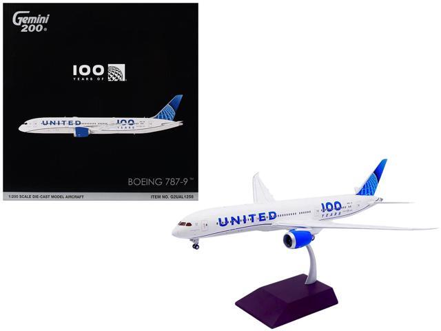 Boeing 787-9 Commercial Aircraft 'United Airlines 100 Years' White with Graphics and Blue Tail 1/200 Diecast Model by GeminiJets