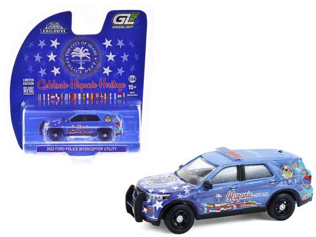 2022 Ford Police Interceptor 'Miami Police Dept Hispanic Heritage Month' Blue with Graphics 1/64 Diecast Model Car by Greenlight