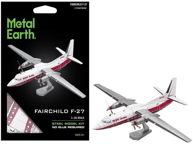 Model Kit Fairchild F-27 Commercial Aircraft 'Pacific Alaska' White with Red (Moderate Difficulty) Steel Model by Metal Earth