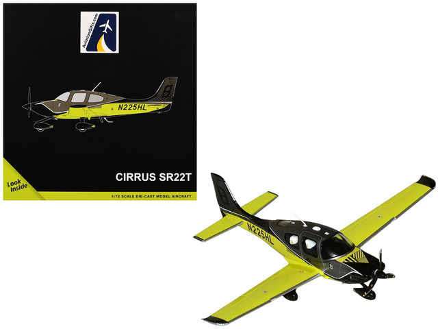 Cirrus SR22T Composite Aircraft (N225HL) Black and Neon Green 'Gemini General Aviation' Series 1/72 Diecast Model by GeminiJets