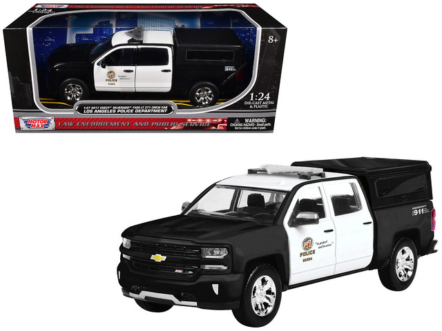 2017 Chevrolet Silverado 1500 LT Z71 Crew Cab Pickup Truck 'LAPD' Black and White 1/27 Diecast Model Car by Motormax