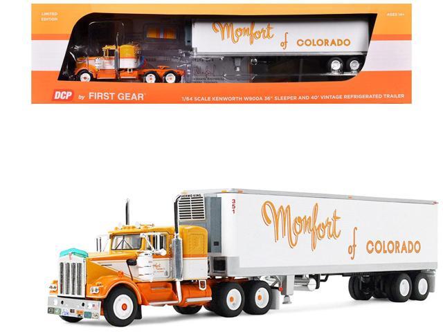 Kenworth W900A with 36' Sleeper and Trailer w/Reefer 'Monfort of Colorado' Orange and White 1/64 Diecast Model by DCP/First Gear
