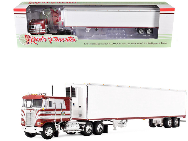 Kenworth K100 COE Flat Top and 53' Utility Trailer w/ Reefer Red with White 1/64 Diecast Model by First Gear