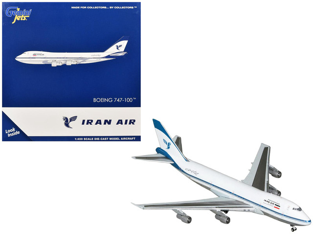 Boeing 747-100 Commercial Aircraft 'Iran Air' (EP-IAM) White with Blue Stripes 1/400 Diecast Model by GeminiJets