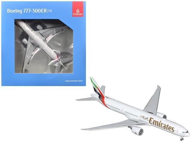 Boeing 777-300ER Commercial Aircraft with Flaps Down 'Emirates Airlines' White w/Striped Tail 1/400 Diecast Model by GeminiJets