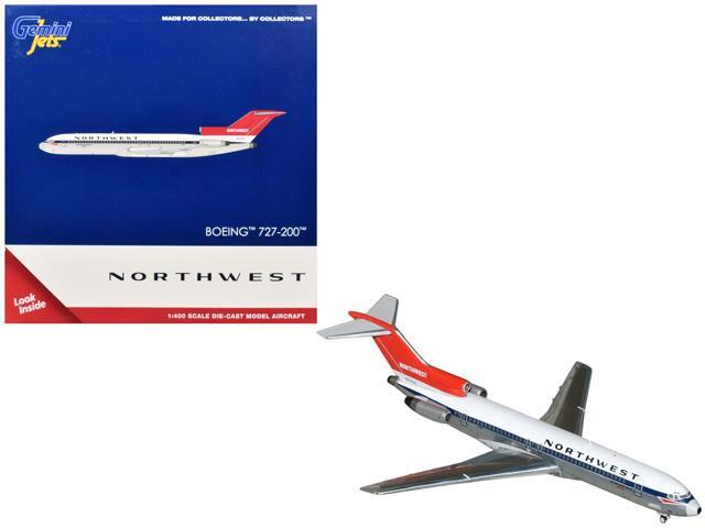 Boeing 727-200 Commercial Aircraft 'Northwest Airlines' White with Blue Stripes and Red Tail 1/400 Diecast Model by GeminiJets