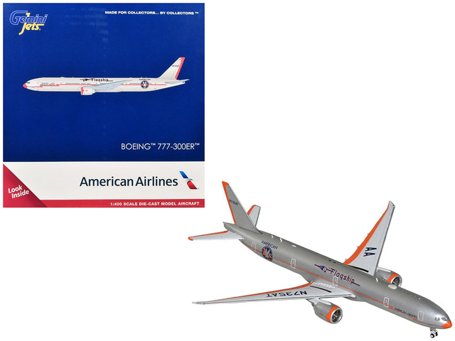 Boeing 777-300ER Commercial Aircraft 'American Airlines - Flagship DFW' Silver with Orange 1/400 Diecast Model by GeminiJets
