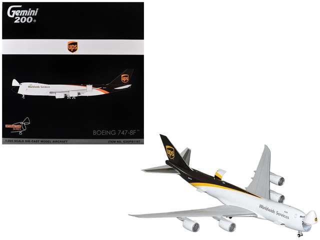 Boeing 747-8F Commercial Aircraft 'UPS Worldwide Services' White with Brown Tail Series 1/200 Diecast Model by GeminiJets