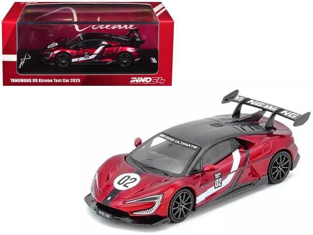 2025 Yangwang U9 Xtreme Test Car #02 Red Metallic with White and Carbon Top 1/64 Diecast Model Car by Inno Models