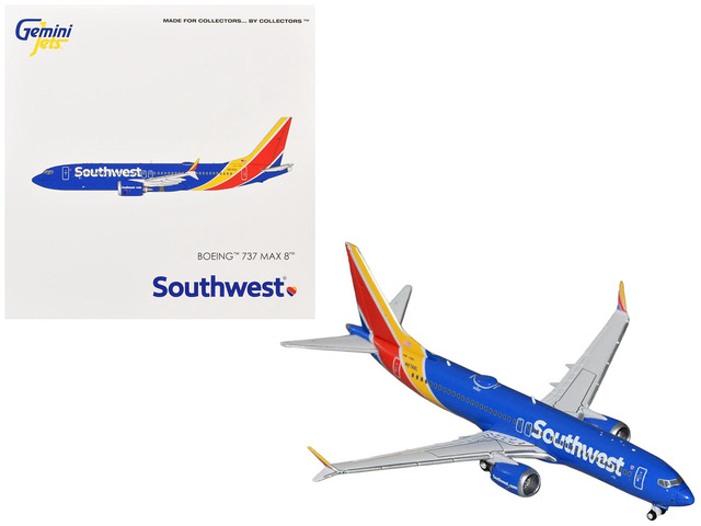 Boeing 737 MAX 8 Commercial Aircraft 'Southwest Airlines' Blue with Red and Yellow 1/400 Diecast Model Airplane by GeminiJets