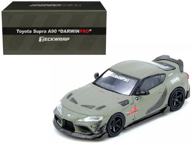 Toyota Supra (A90) 'DarwinPro' Matt Green with Carbon Accents 1/64 Diecast Model Car by Inno Models